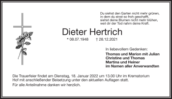 Traueranzeige von Dieter Hertrich von Frankenpost