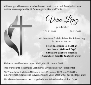 Traueranzeige von Vera Lenz von Neue Presse Coburg