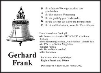 Traueranzeige von Gerhard Frank von Südthüringer Presse