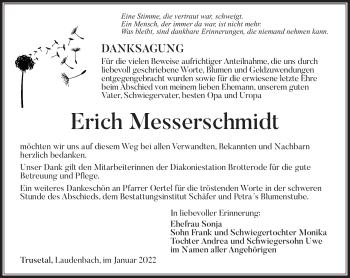 Traueranzeige von Erich Messerschmidt von Südthüringer Presse