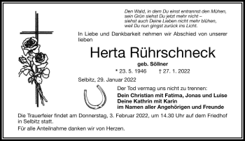 Traueranzeige von Herta Rührschneck von Frankenpost