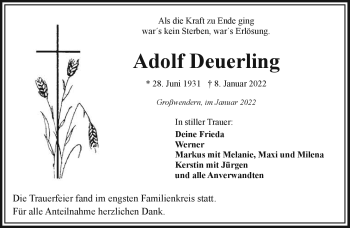 Traueranzeige von Adolf Deuerling von Frankenpost