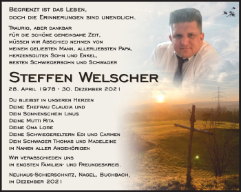 Traueranzeige von Steffen Welscher von Südthüringer Presse