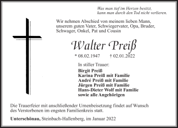 Traueranzeige von Walter Preiß von Südthüringer Presse