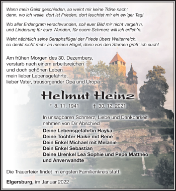 Traueranzeige von Helmut Heinz von Südthüringer Presse