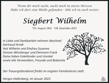 Traueranzeige von Siegbert Wilhelm von Südthüringer Presse