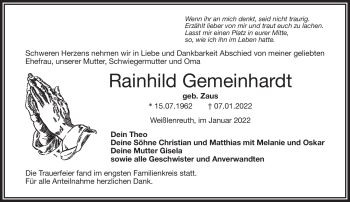 Traueranzeige von Rainhild Gemeinhardt von Frankenpost