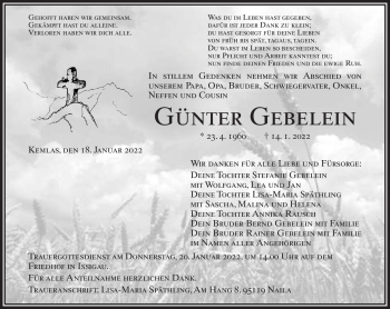 Traueranzeige von Günter Gebelein von Frankenpost