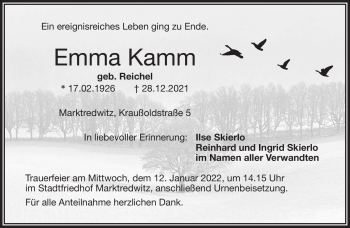Traueranzeige von Emma Kamm von Frankenpost