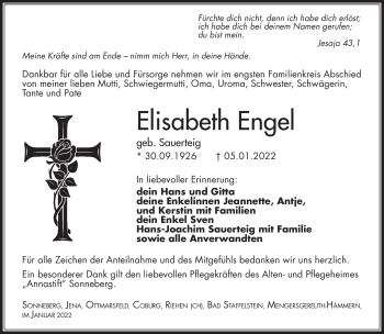 Traueranzeige von Elisabeth Engel von Südthüringer Presse