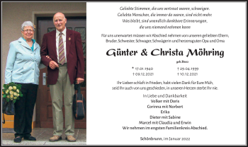 Traueranzeige von Günter und Christa Möhring von Südthüringer Presse