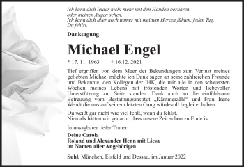 Traueranzeige von Michael Engel von Südthüringer Presse