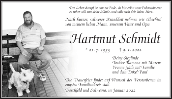 Traueranzeige von Hartmut Schmidt von Südthüringer Presse