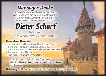 Traueranzeige von Dieter Scharf von Südthüringer Presse
