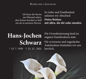 Traueranzeige von Hans-Jochen Schwarz von Neue Presse Coburg