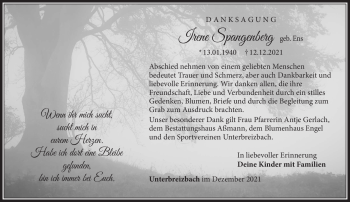 Traueranzeige von Irene Spangenberg von Südthüringer Presse