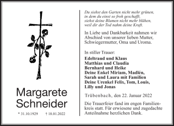 Traueranzeige von Margarete Schneider von Neue Presse Coburg