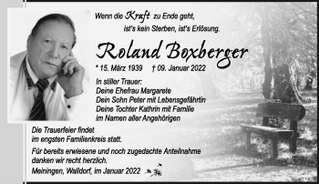 Traueranzeige von Roland Boxberger von Südthüringer Presse