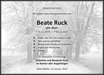 Traueranzeige von Beate Ruck von Südthüringer Presse