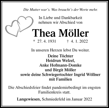 Traueranzeige von Thea Möller von Südthüringer Presse