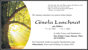 Traueranzeige von Gisela Luschnat von Südthüringer Presse