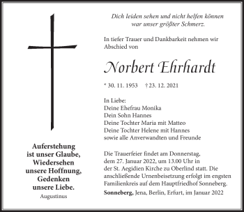 Traueranzeige von Norbert Ehrhardt von Südthüringer Presse