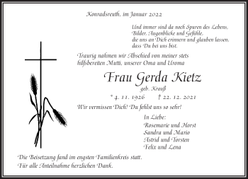 Traueranzeige von Gerda Kietz von Frankenpost