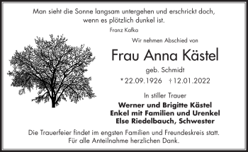 Traueranzeige von Anna Kästel von Frankenpost