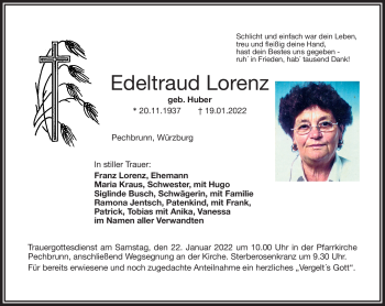 Traueranzeige von Edeltraut Lorenz von Frankenpost