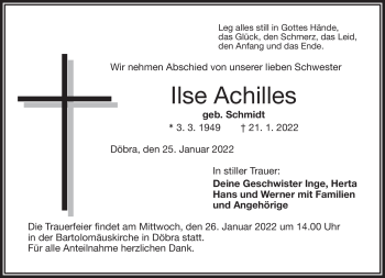 Traueranzeige von Ilse Achilles von Frankenpost
