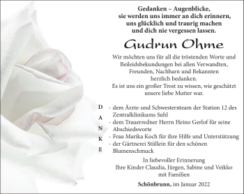 Traueranzeige von Gudrun Ohme von Südthüringer Presse