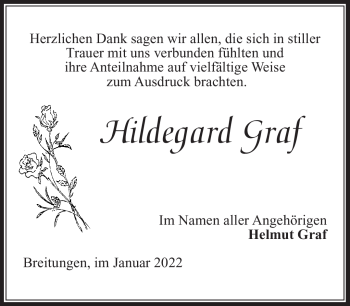 Traueranzeige von Hildegard Graf von Südthüringer Presse
