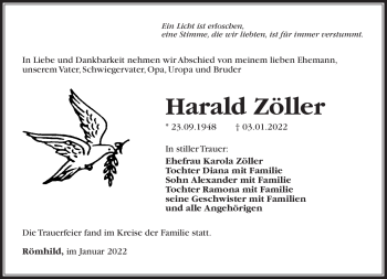 Traueranzeige von HaraldZöller ZöllerHarald von Südthüringer Presse