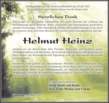 Traueranzeige von Helmut Heinz von Südthüringer Presse