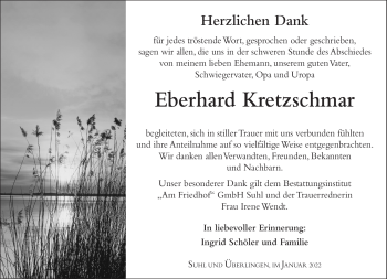 Traueranzeige von Eberhard Kretzschmar von Südthüringer Presse