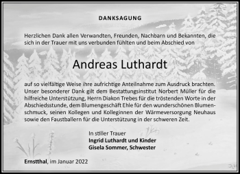 Traueranzeige von Andreas Luthardt von Südthüringer Presse