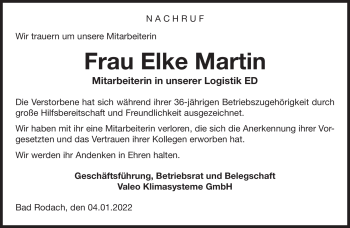 Traueranzeige von Elke Martin von Neue Presse Coburg
