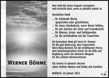 Traueranzeige von Werner Böhme von Südthüringer Presse