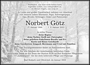 Traueranzeige von Norbert Götz von Südthüringer Presse