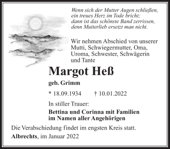 Traueranzeige von Margot Heß von Südthüringer Presse