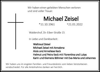 Traueranzeige von Michael Zeisel von Frankenpost
