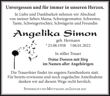 Traueranzeige von Angelika Simon von Südthüringer Presse