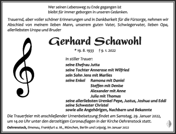 Traueranzeige von Gerhard Schawohl von Südthüringer Presse