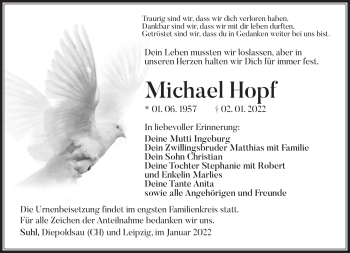 Traueranzeige von Michael Hopf von Südthüringer Presse