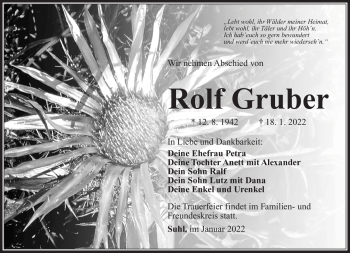 Traueranzeige von Rolf Gruber von Südthüringer Presse