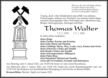 Traueranzeige von Thomas Walter von Südthüringer Presse