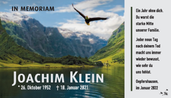 Traueranzeige von Joachim Klein von Südthüringer Presse