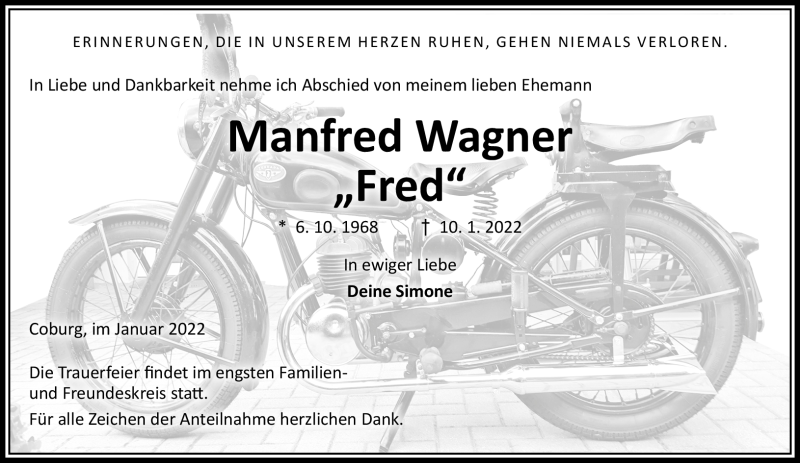  Traueranzeige für Manfred Wagner vom 15.01.2022 aus Neue Presse Coburg
