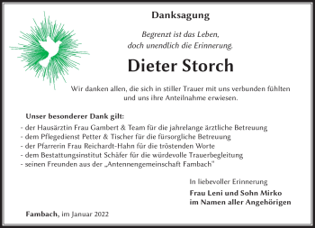 Traueranzeige von Dieter Storch von Südthüringer Presse
