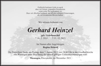 Traueranzeige von Gerhard Heinzel von Südthüringer Presse